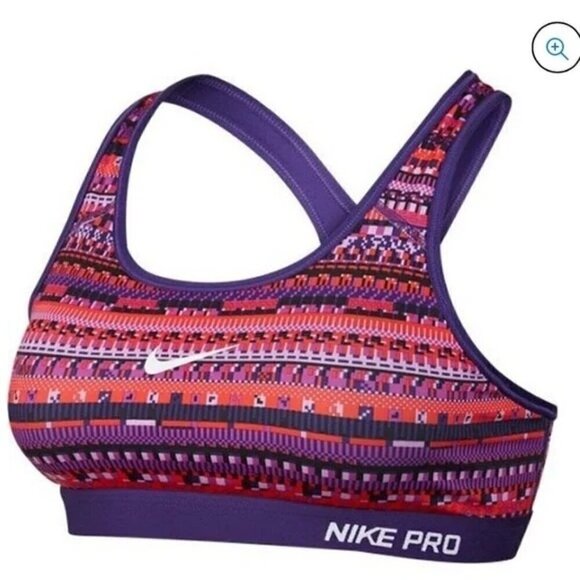 Nike Pro Dri Fit Sports Bra Womens Sz Small Aztec Purple Swoosh Removable Pads - Picture 3 of 12